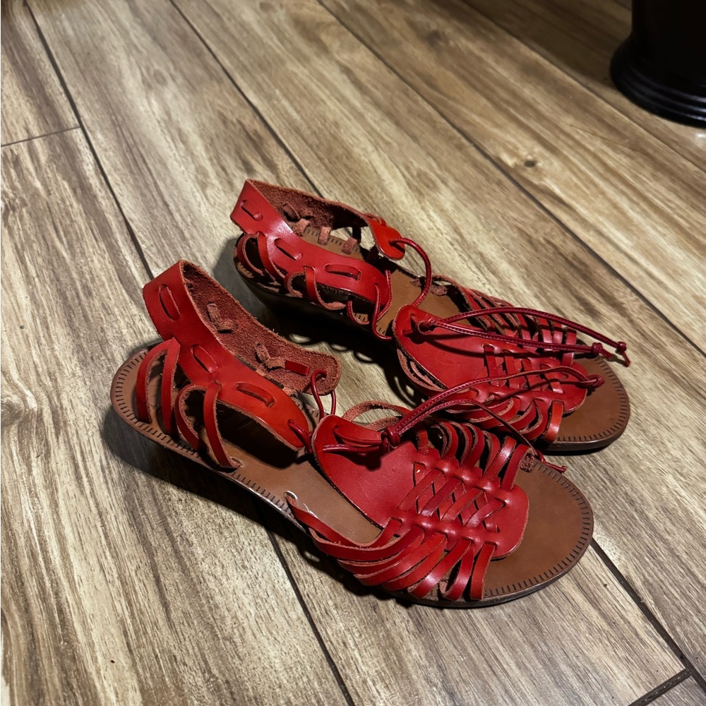 Red Leather Women Sandals